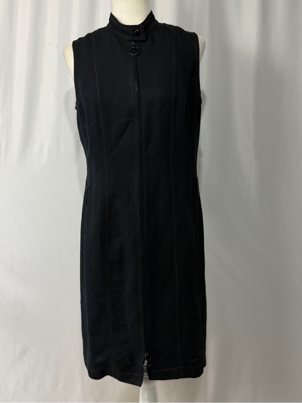 Vintage Carlisle Linen Blend Midi Dress Sz 8 Black Coquette 90s
